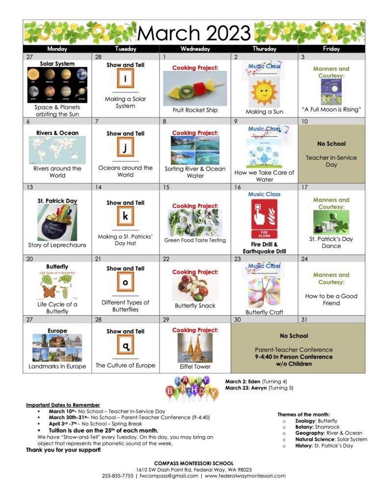 School Calendar Archives | Compass Montessori School of Federal Way