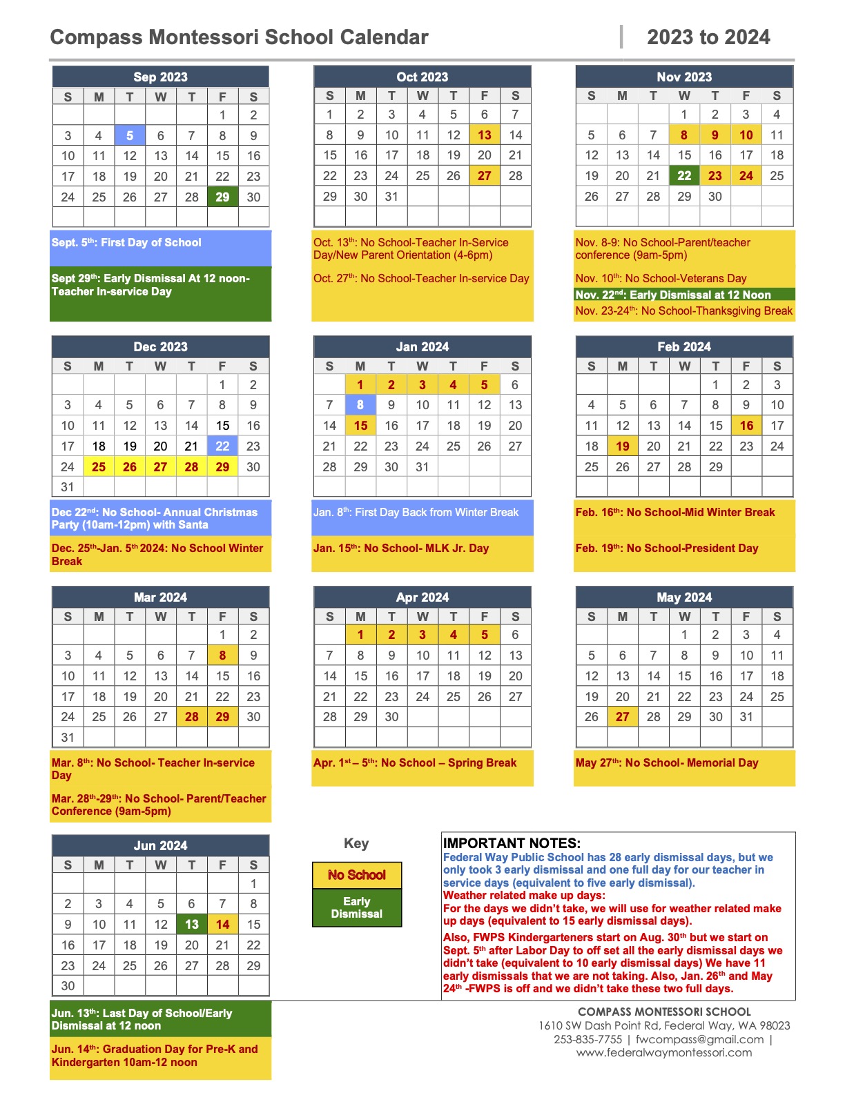 20232024 School Calendar Compass Montessori School of Federal Way